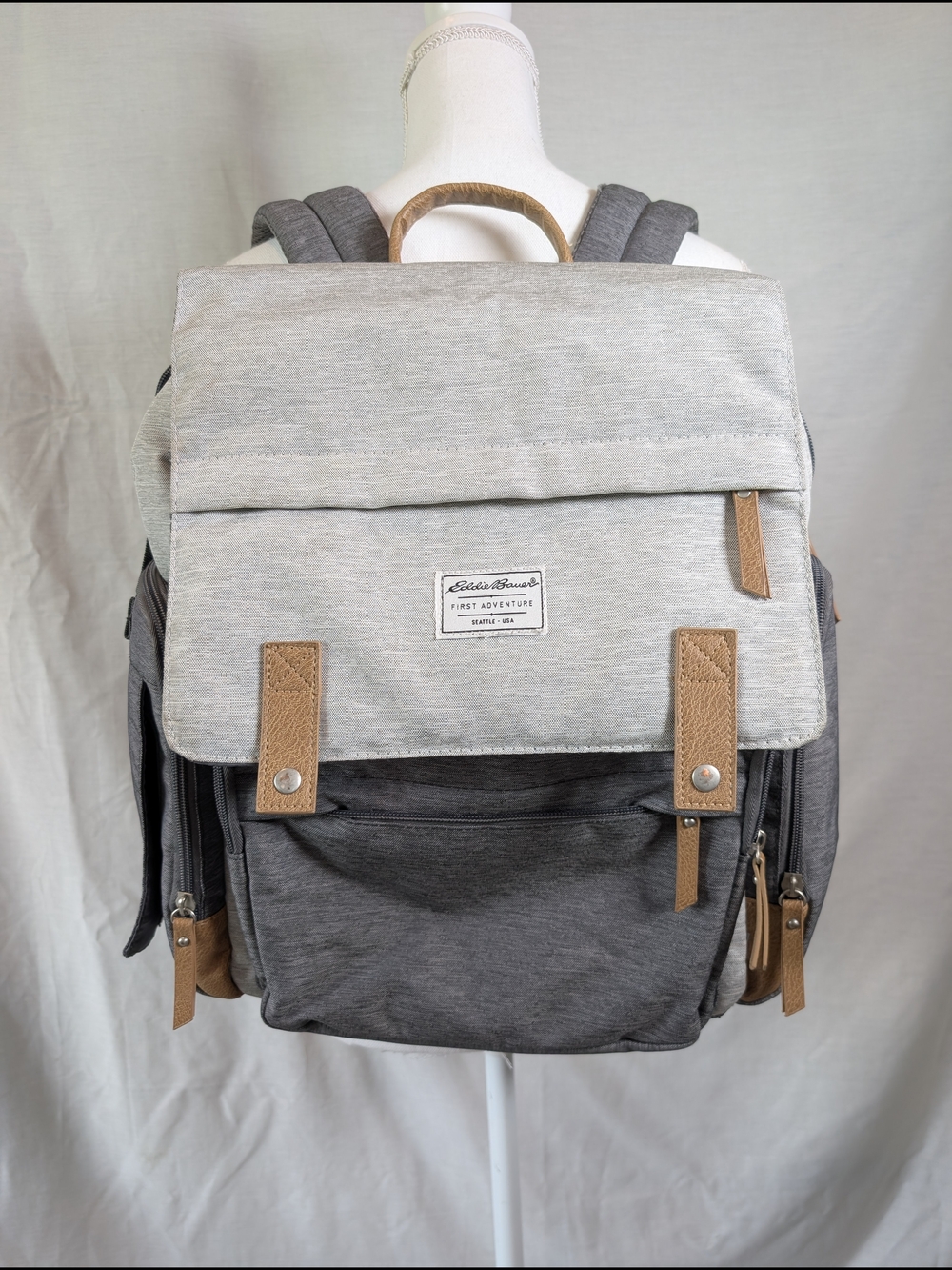 Eddie Bauer First Adventure Backpack Diaper Bag Gray Heather Multi Pocket Unisex
